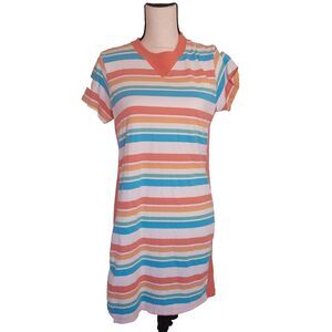 Mokuyobi Small dress shift striped colorful fun super soft cotton crew neck